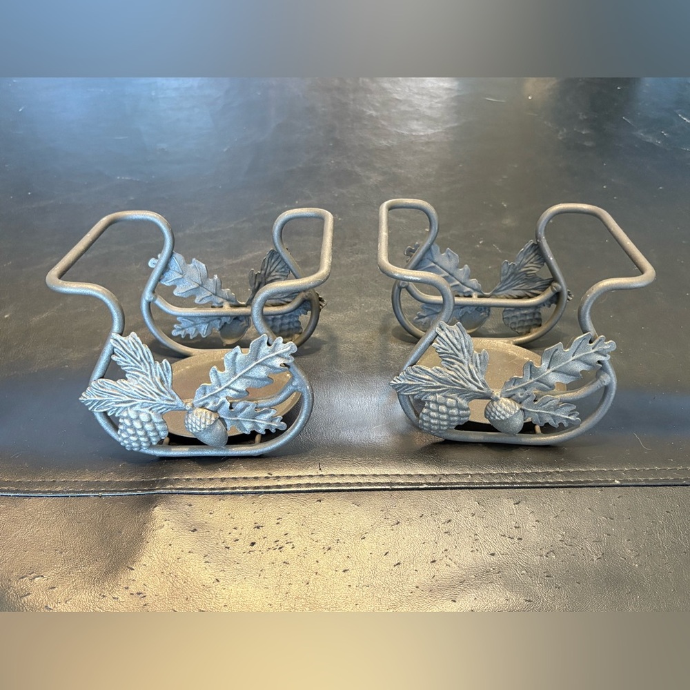 Longaberger Acorn Wrought Iron Toboso Candle Holder Pair Vintage